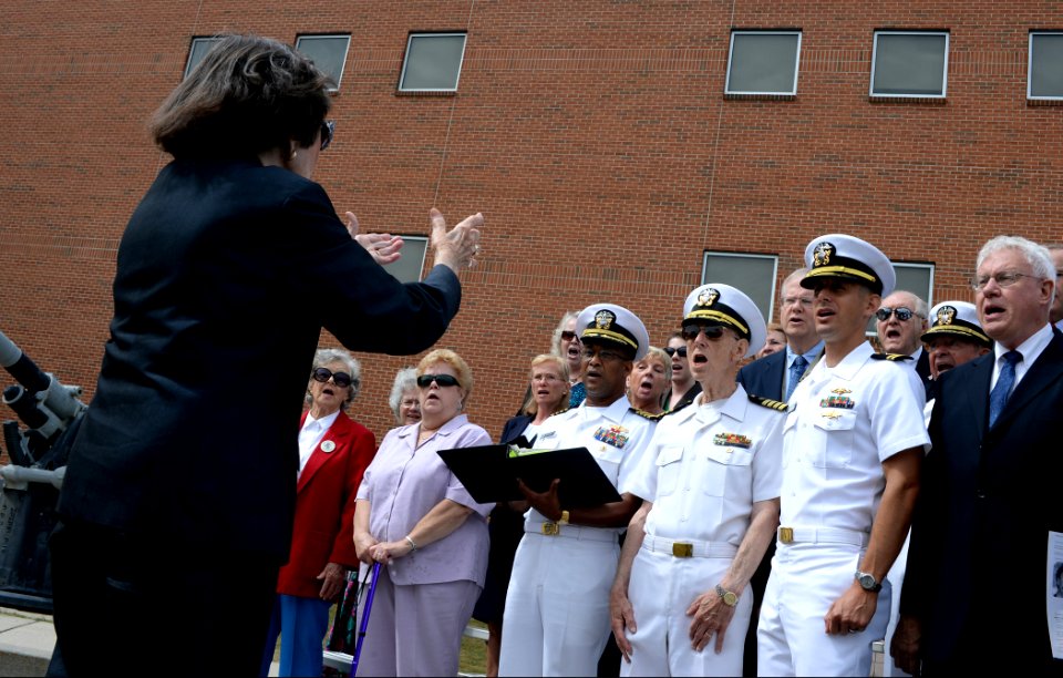 The Newport Navy Choristers sing the Star Spangled Banner during a 9-11 commemoration ceremony at Naval Station Newport, R.I., Sept 140911-N-PX557-099