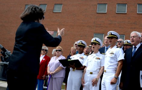 The Newport Navy Choristers sing the Star Spangled Banner during a 9-11 commemoration ceremony at Naval Station Newport, R.I., Sept 140911-N-PX557-099