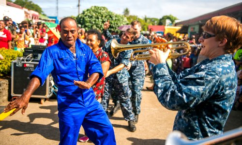 The Pacific Fleet Band performs in Suvasuva, Fiji during Pacific Partnership 2015 150613-N-TQ272-145