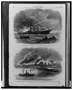 The Pacific Mail Company's steamer Golden Gate, burned at sea July 27, 1862 The United States Infantry burning the house of the Rebel Ruffin under the guns of the United States gun-boat LCCN00649600