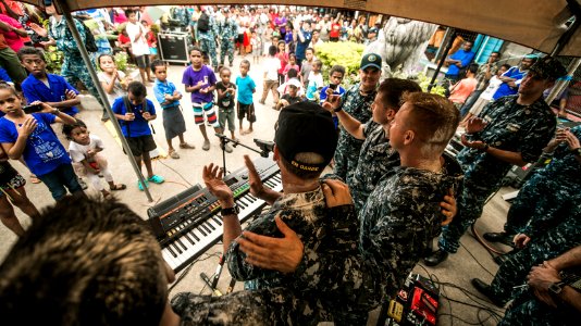 The Pacific Fleet Band performs in Suvasuva, Fiji during Pacific Partnership 2015 150613-N-TQ272-892