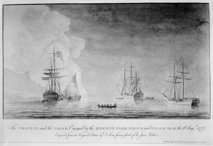 The Phoenix and the Rose engaged by the enemy's fire ships and galleys on Aug. 16, 1776, 08-16-1776 - NARA - 532907