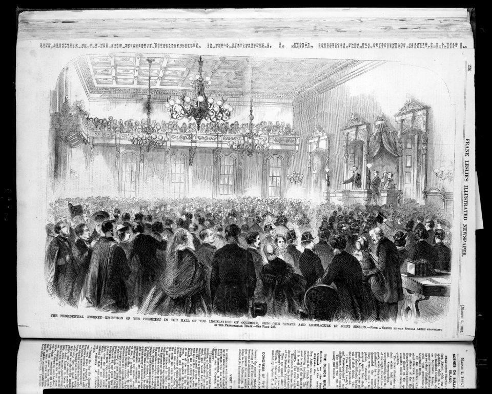 The Presidential Journey - reception of the President in the hall of the Legislature of Columbus, Ohio- the Senate and Legislature in joint session LCCN2004676938