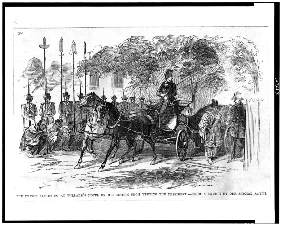 The Prince alighting at Willard's Hotel, on his return from visiting the president - From a sketch by our special artist. LCCN93507029