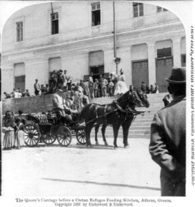 The Queen's carriage before a Cretan refugee feeding kitchen, Athens, Greece LCCN2003681479