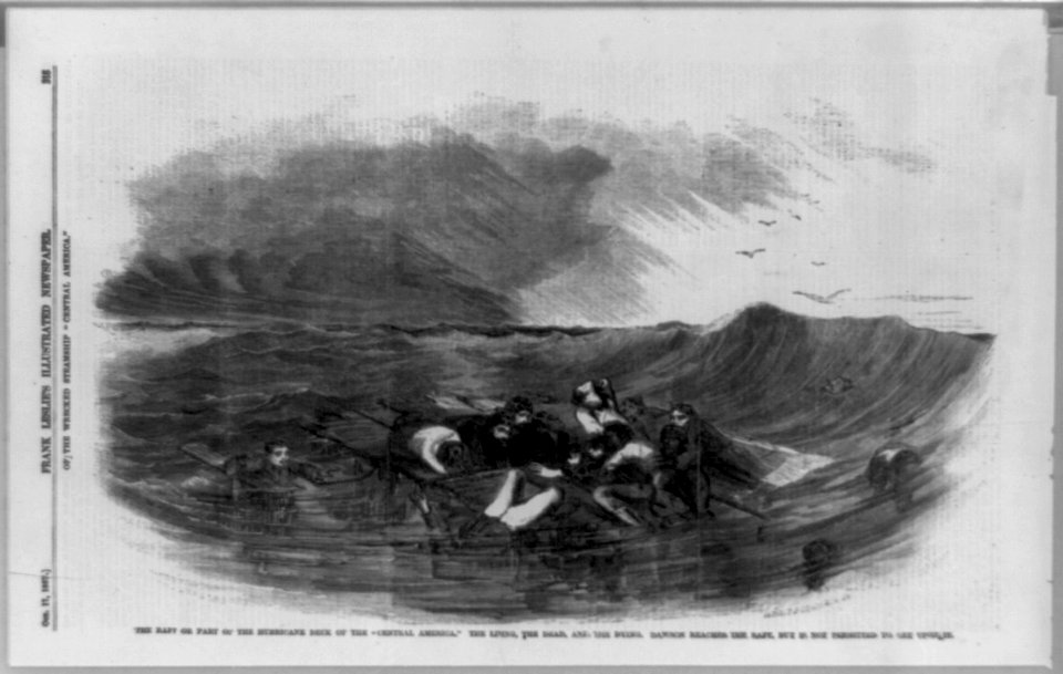 The raft or part of the hurricane deck of the Central America-The living, the dead, and the dying-Dawson reaches the raft, but is not permitted to get upon it LCCN96509567