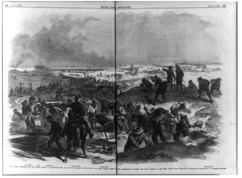 The rebels for the Union attack on Charleston - the Confederates building fortifications on James Island, under the direction of Gen. Beauregard, to repel the land attacks of the Union LCCN99614129