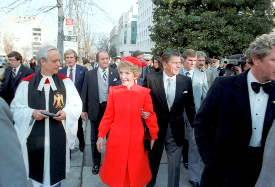 The Reagans Walking to St. Johns Episcopal Church with James Brady