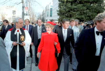 The Reagans Walking to St. Johns Episcopal Church with James Brady