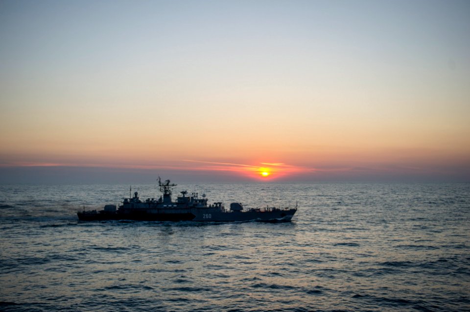 The Romanian corvette ROS Amiral Petre Bărbuneanu (F-260) transits the Black Sea March 12, 2014 140312-N-EI510-811