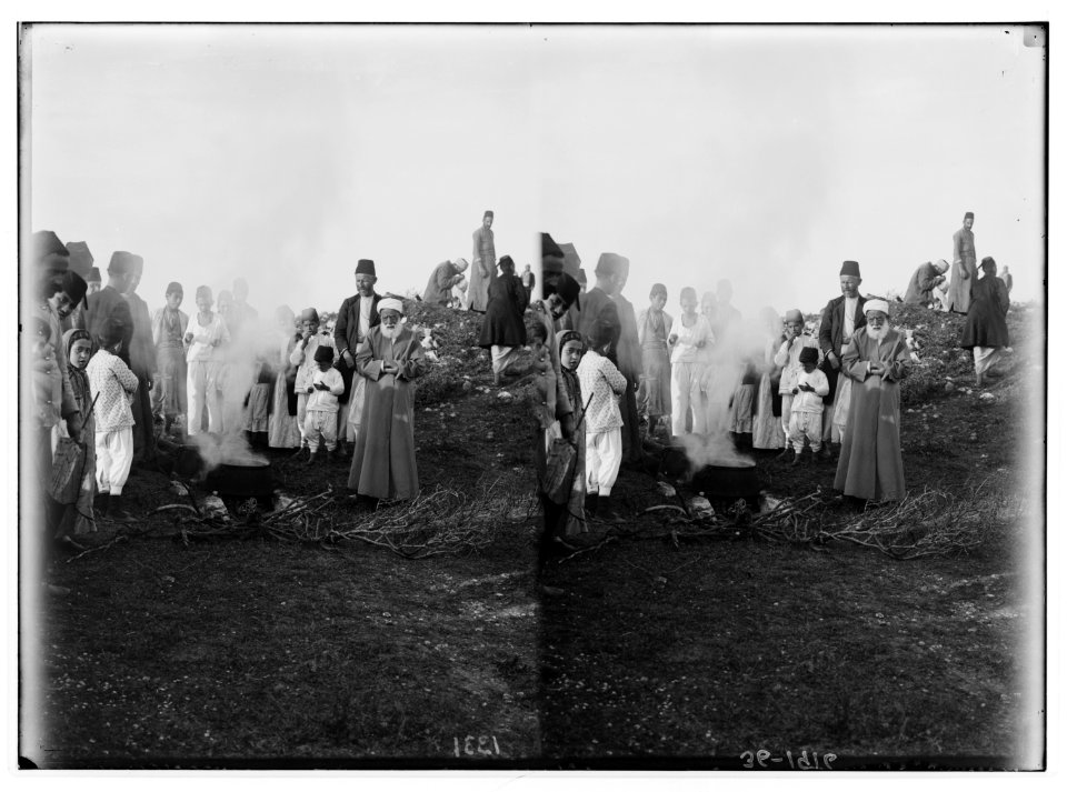 The Samaritan Passover on Mt. Gerizim. Heating water for the sacrifice. LOC matpc.01852