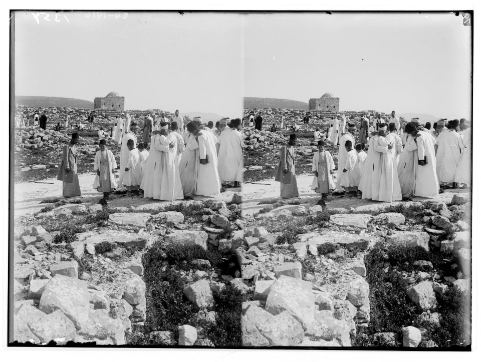 The Samaritan Passover on Mt. Gerizim. Salutations after the ceremony. LOC matpc.01873