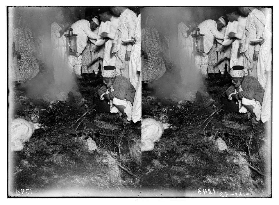The Samaritan Passover on Mt. Gerizim. Burning the remains of sacrifice. LOC matpc.01864