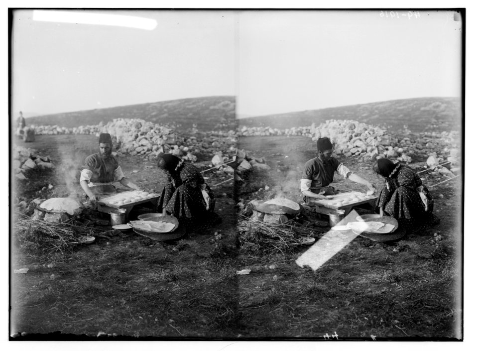 The Samaritan Passover on Mt. Gerizim. Baking the unleavened bread. LOC matpc.01842
