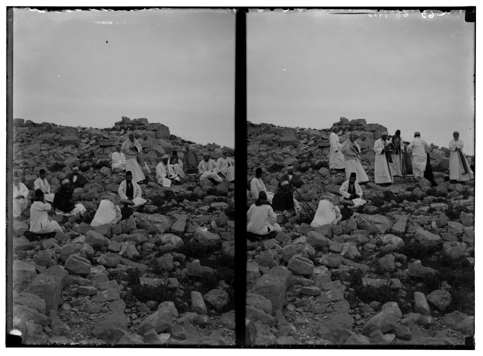 The Samaritan Passover on Mt. Gerizim. Early morning prayer after the sacrifice. LOC matpc.01865