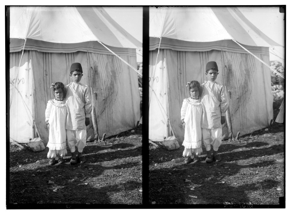 The Samaritans of Nablus (Shechhem). Engaged, boy about seven and girl about five. LOC matpc.01837