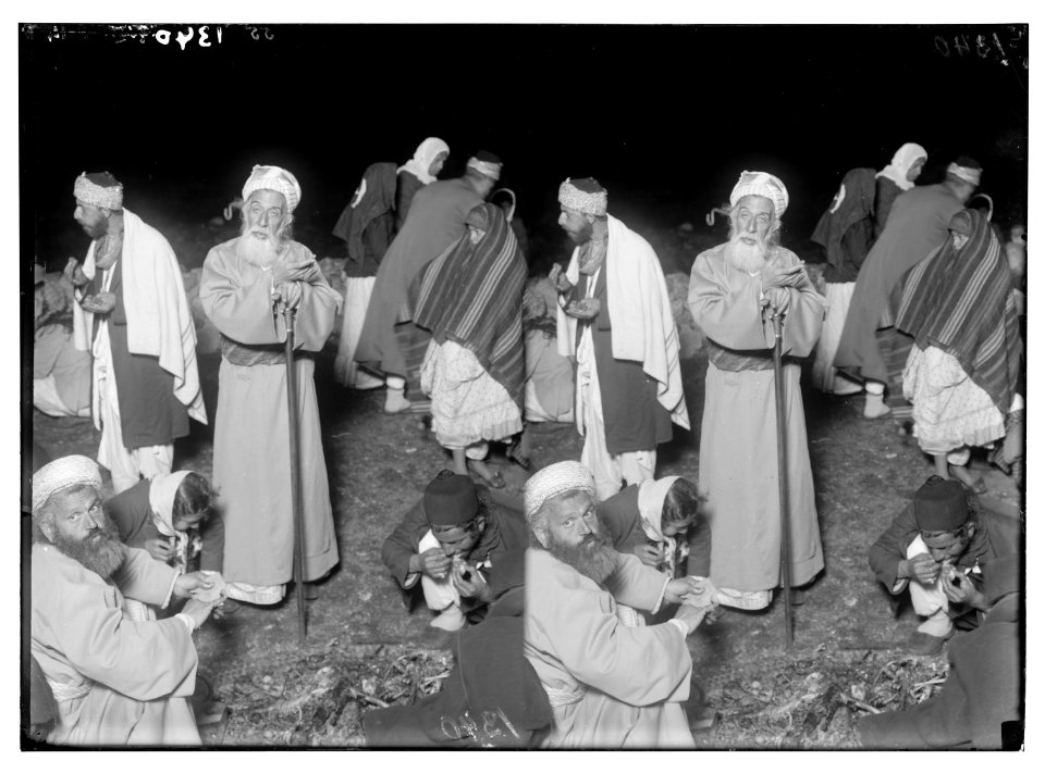 The Samaritan Passover on Mt. Gerizim. The high priest eating with staff in hand. LOC matpc.01861