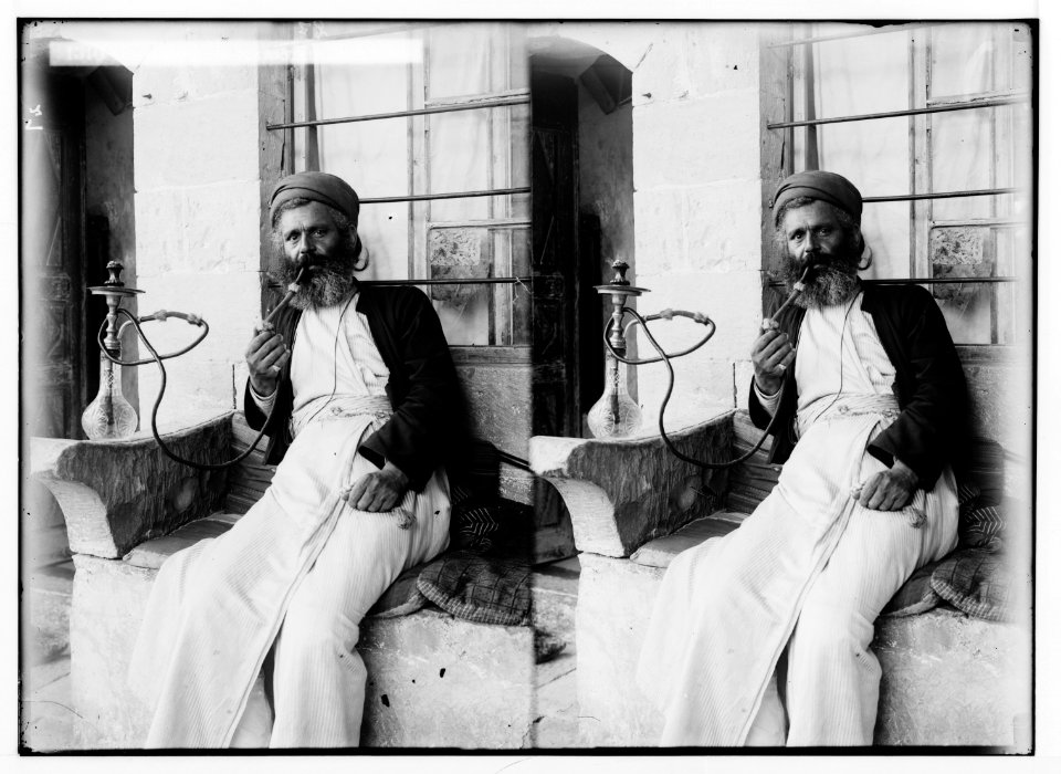 The Samaritans of Nablus (Shechhem). Samaritan smoking the narghileh. LOC matpc.01831
