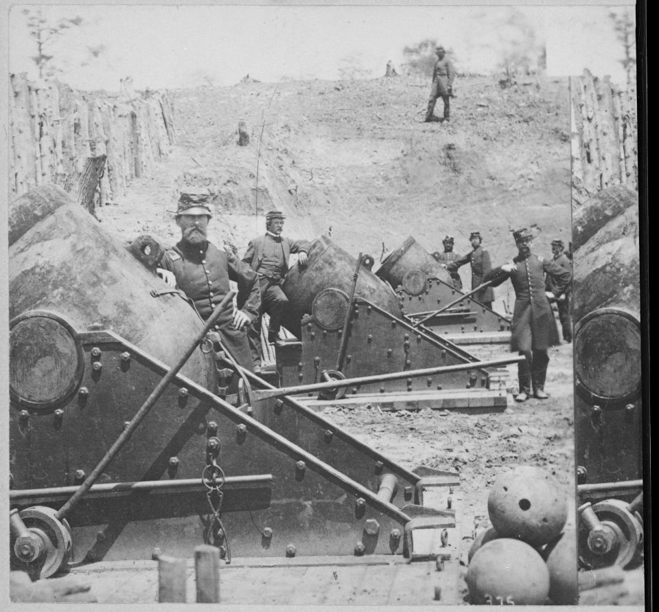 The Siege of Yorktown, Virginia. Immense batteries of enormous guns and mortars were planted all along the line by the F - NARA - 559268