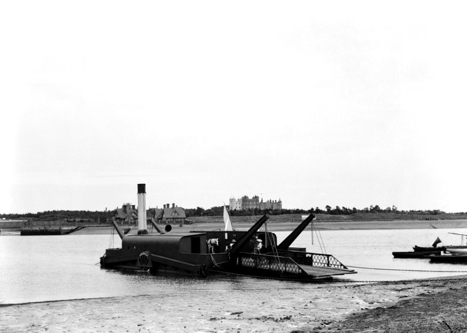 The steam chain ferry 'Lady Quilter' (1894) on the Felixstowe side of the River Deben RMG P27500