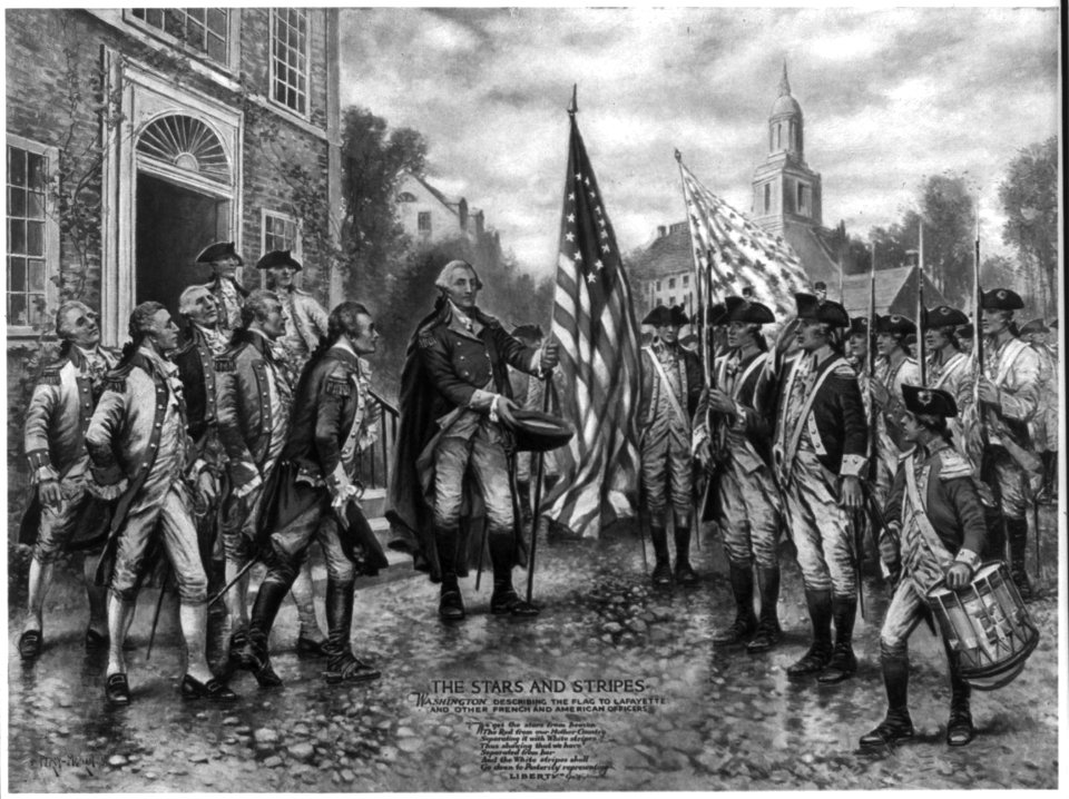 The Stars and Stripes - George Washington describing the flag to Lafayette and other French and American officers LCCN2006679982