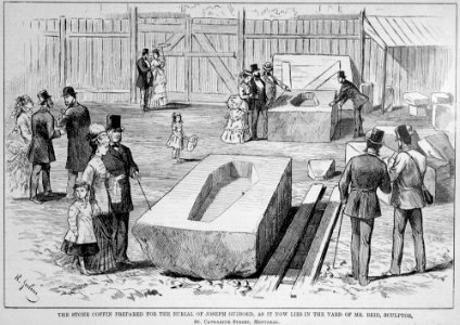 The stone coffin prepared for the burial of Joseph Guibord