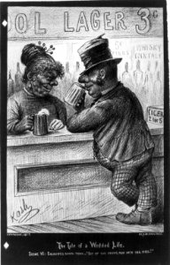 The Tale of a Wedded Life, in Ten Scenes, by Cassius M. Collidge (couple in domestic scenes)- Scene VI - Evenings down Town (man at bar) LCCN2003670005