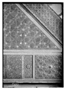 The Temple area. Mosque el Aksa (i.e., al-Aqsa), int(erior). Details of pulpit. Section of side panels close up. LOC matpc.02511