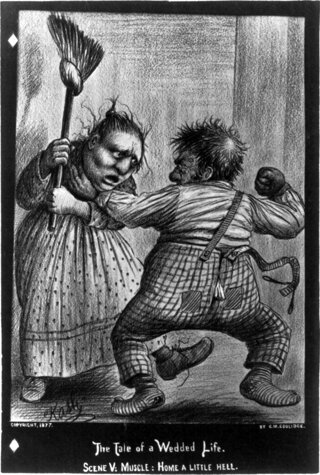 The Tale of a Wedded Life, in Ten Scenes, by Cassius M. Collidge (couple in domestic scenes)- Scene V - Muscle (couple fighting) LCCN2003670004