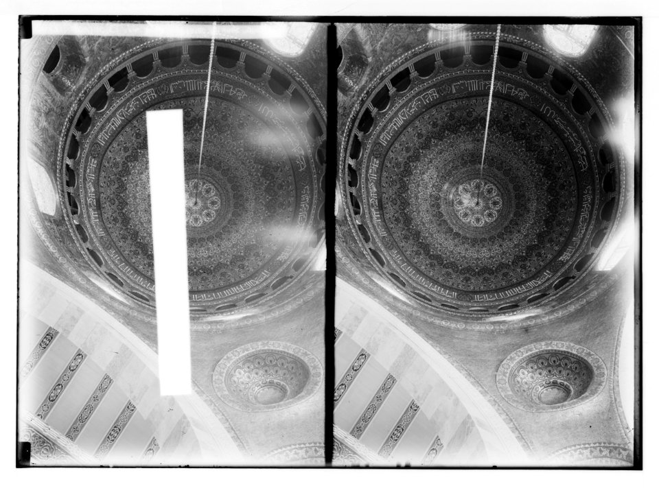 The Temple area. Mosque el Aksa (i.e., al-Aqsa), Int(erior). Looking up into the dome. LOC matpc.02507