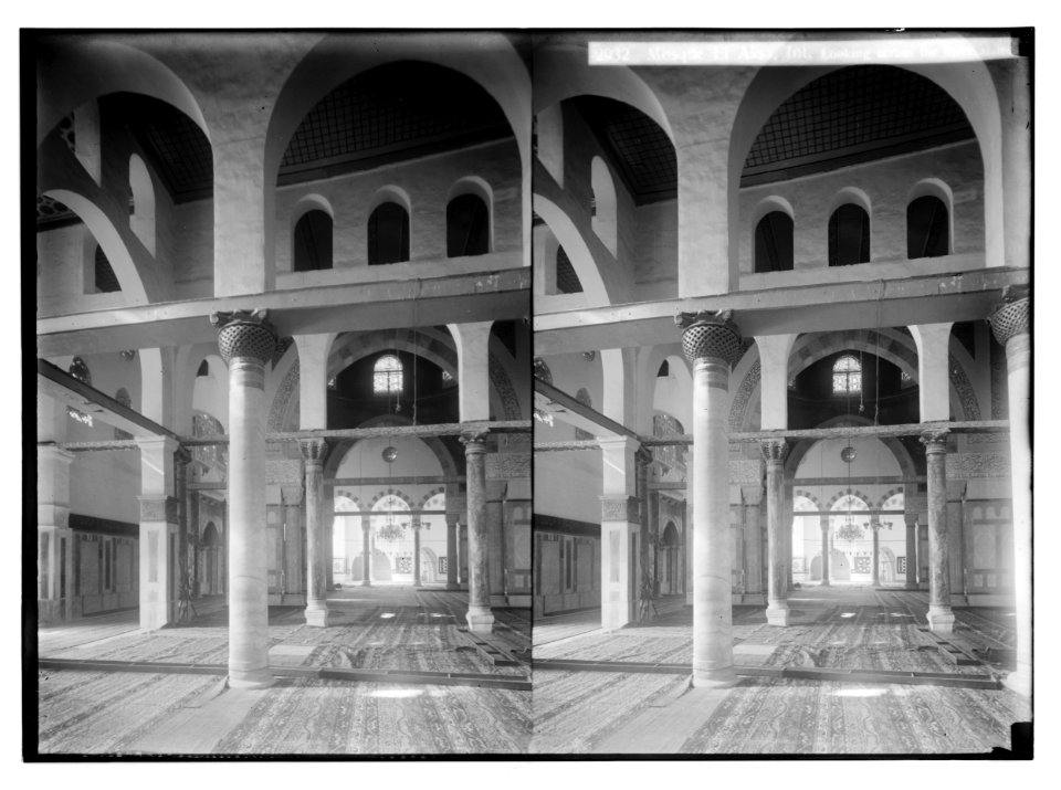 The Temple area. Mosque el Aksa (i.e., al-Aqsa), Int(erior). Looking across the three aisles. LOC matpc.02506