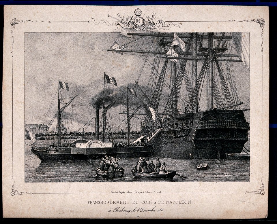 The transport of the body of Napoleon Bonaparte onto a ship, the Normandie