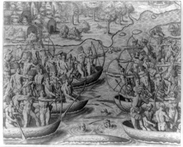 The Tuppin Ikin Indians fight the Tuppin Inwa, who are holding Johannes Staden prisoner, at Boywassu Kange LCCN2007677263
