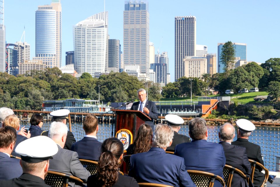 The U.S Deputy speaks to Royal Australian Navy officials and alternative fuel industry representatives aboard USS Stethem. (28894261942)
