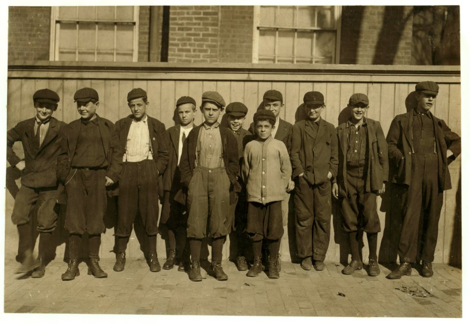 The very smallest boy is Henry Fournier, 261 Jefferson Ave., Castle Hill, has worked 2 months in -2 Spinning Room. The next in size is Adelard Gagnon, 32 Perkins St., works in Spinning Room. LOC nclc.02402