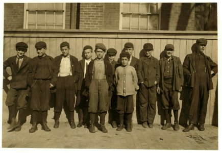 The very smallest boy is Henry Fournier, 261 Jefferson Ave., Castle Hill, has worked 2 months in -2 Spinning Room. The next in size is Adelard Gagnon, 32 Perkins St., works in Spinning Room. LOC nclc.02402