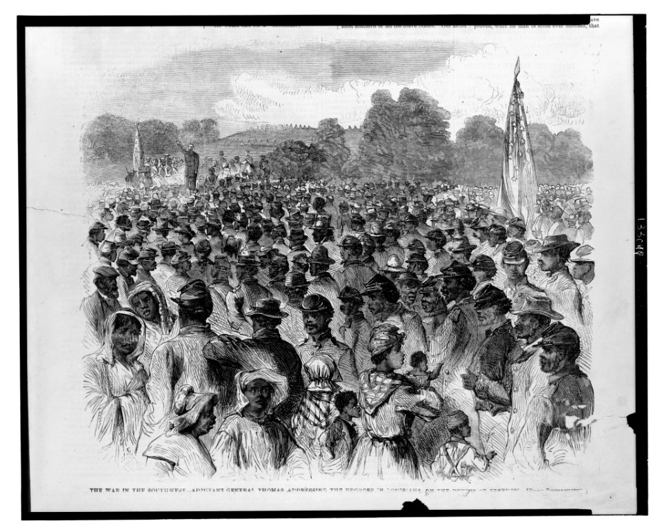 The war in the southwest - Adjutant-General Thomas addressing the Negroes in Louisiana on the duties of freedom - from photograph. LCCN2003668337