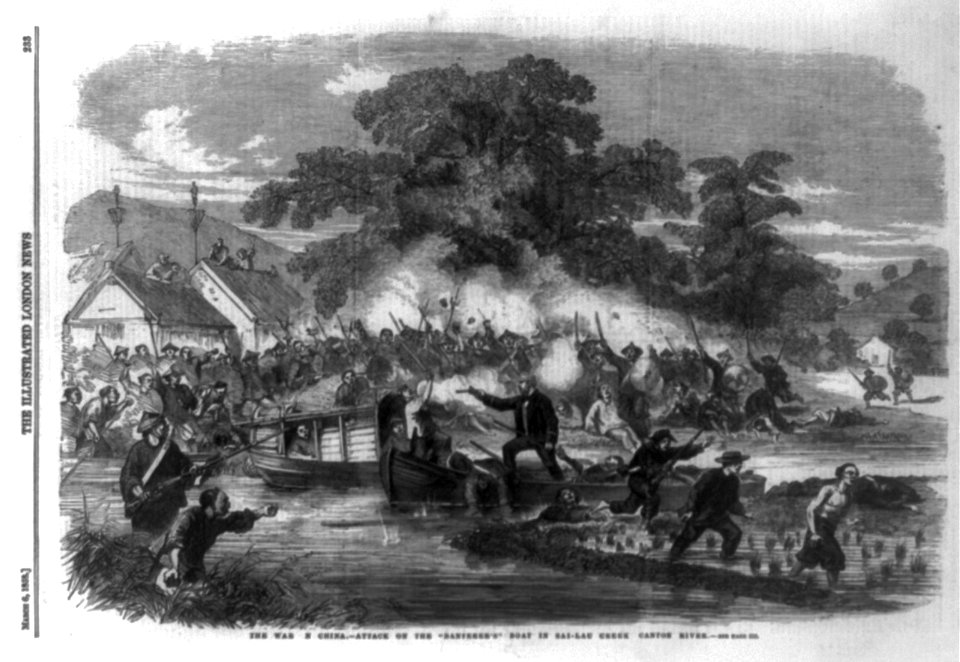 The war in China - attack on the Banterer's boat in Sai-Lau Creek, Canton River LCCN2002715026