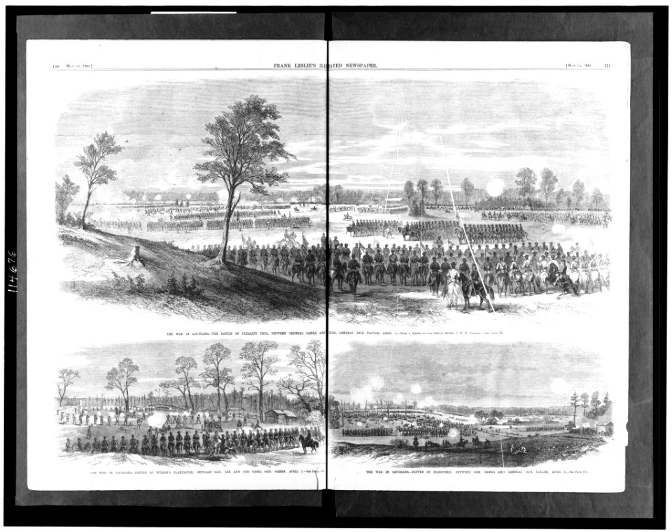 The war in Louisiana-the Battle of Pleasant Hill, between General Banks and the rebel General Dick Taylor, April 9 - from a sketch by our special artist, C. E. H. Bonwell. - The war in LCCN95511300