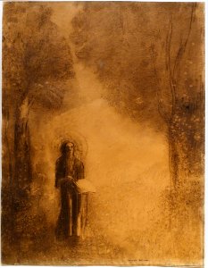 The Wanderer, Study for 'Walking Buddha' (Figure with Book), by Odilon Redon, 1890-1895, charcoal and sepia - Scharf-Gerstenberg Collection - DSC03854 photo