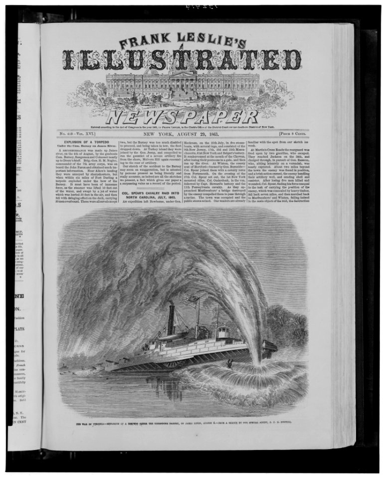 The war in Virginia - Explosion of a torpedo under the Commodore Barney, on James River, Aug. 4 - from a sketch by our special artist, F.C.H. Bonwill. LCCN2002722617