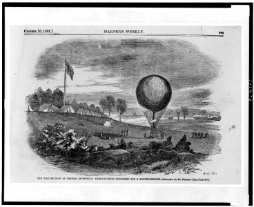 The War balloon at General M'Dowell's head-quarters preparing for a reconnoissance - sketched by Ed. Pietsch. LCCN90710331