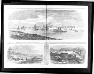 The war in Louisiana-Commodore Porter's fleet before Alexandria, March 26 - from a sketch by our special artist, C.E.H. Bonwill. - The war in Louisiana-Battle of Crump's Hill, April 2, LCCN95511280