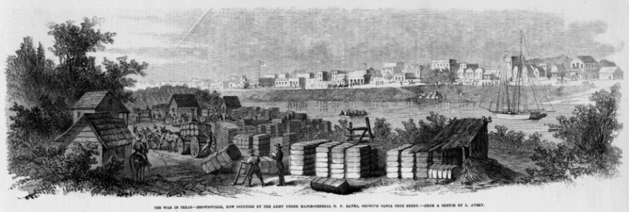 The war in Texas - Brownsville, now occupied by the Army under Major-General N.P. Banks, showing Santa Cruz Ferry - from a sketch by L. Avery. LCCN97519142