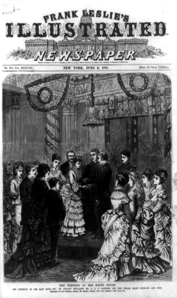 The Wedding at the White House. The ceremony in the East Room-Rev. Dr. Tiffany declaring Mr. A.C.F. Sartoris and Miss Nellie Grant husband and wife - sketched by our special artist, Mr. LCCN92520914