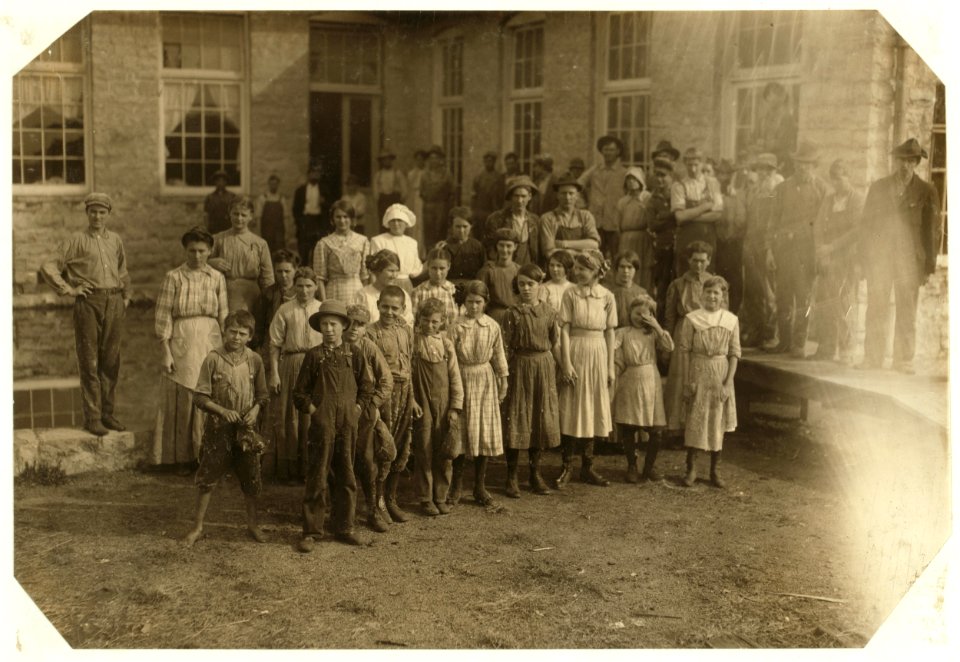 The whole force of workers in the cotton mills of Stevenson, Ala. Several of them are apparently under twelve, but I could not get the ages. Photo posed by the general manager. LOC nclc.02889