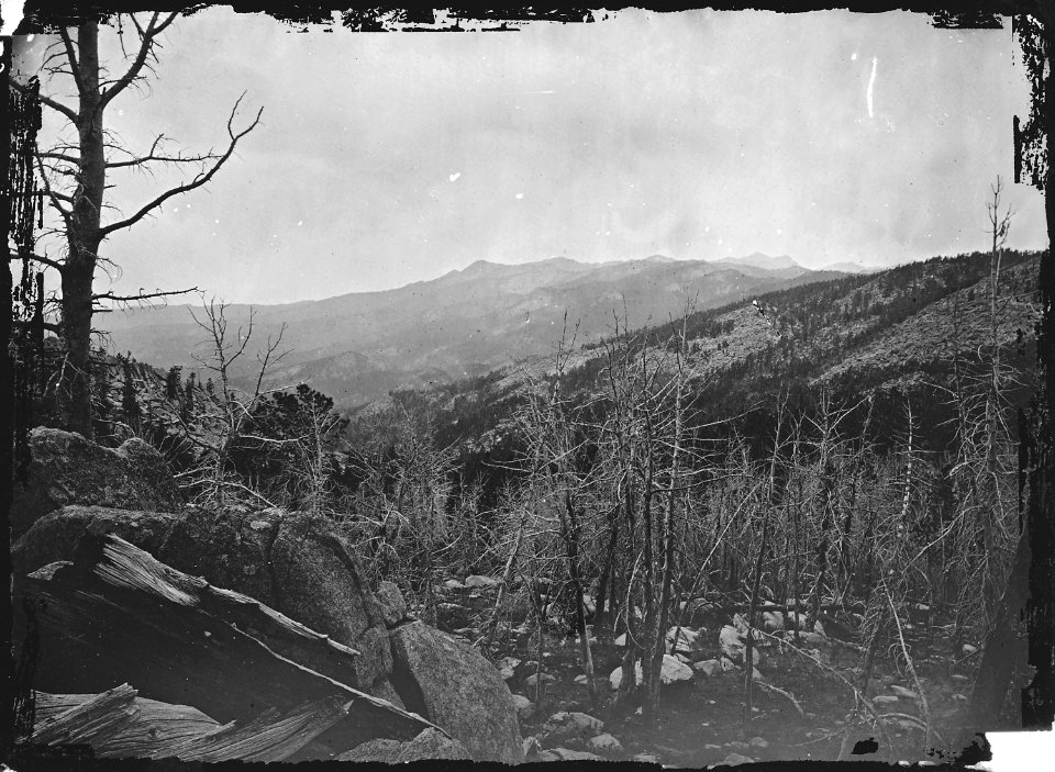 The Wind River Mountains, from the summit of the foothill range, north of South Pass. Fremont County, Wyoming. - NARA - 516913