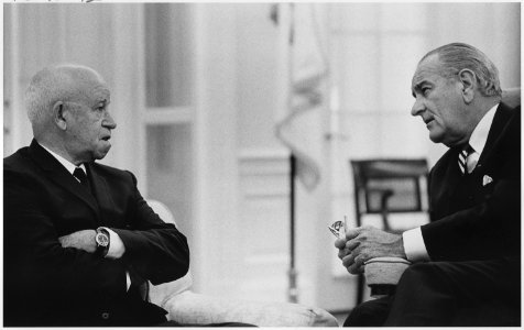 The Wise Men, General Omar Bradley with President Lyndon B. Johnson - NARA - 192596