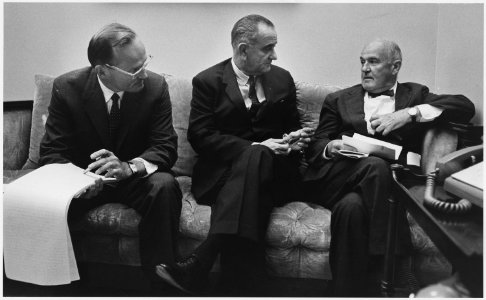 The Wise Men, McGeorge Bundy and John McCloy with President Lyndon B. Johnson - NARA - 192601