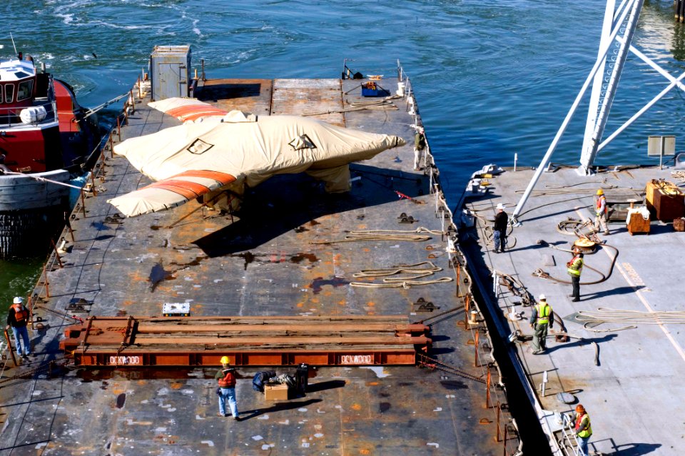 The X-47B Unmanned Combat Air System demonstrator is loaded onto USS Harry S. Truman. (8224462616)